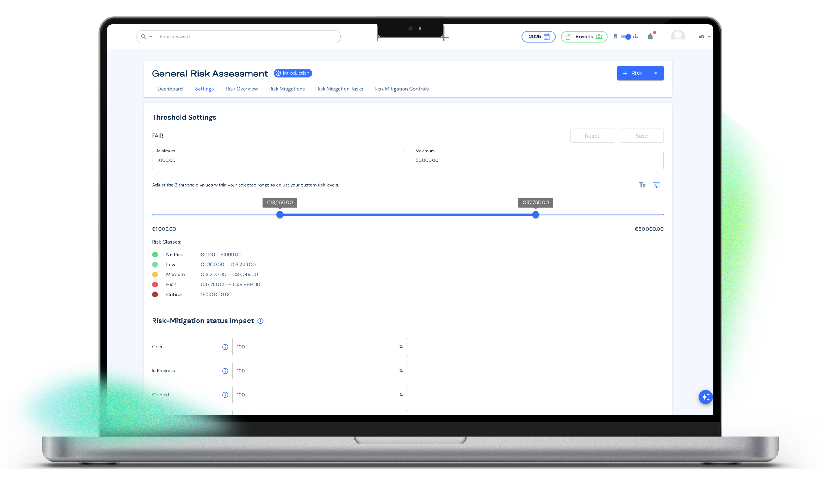 Envoria Software Risk Management Costs and Risk Settings